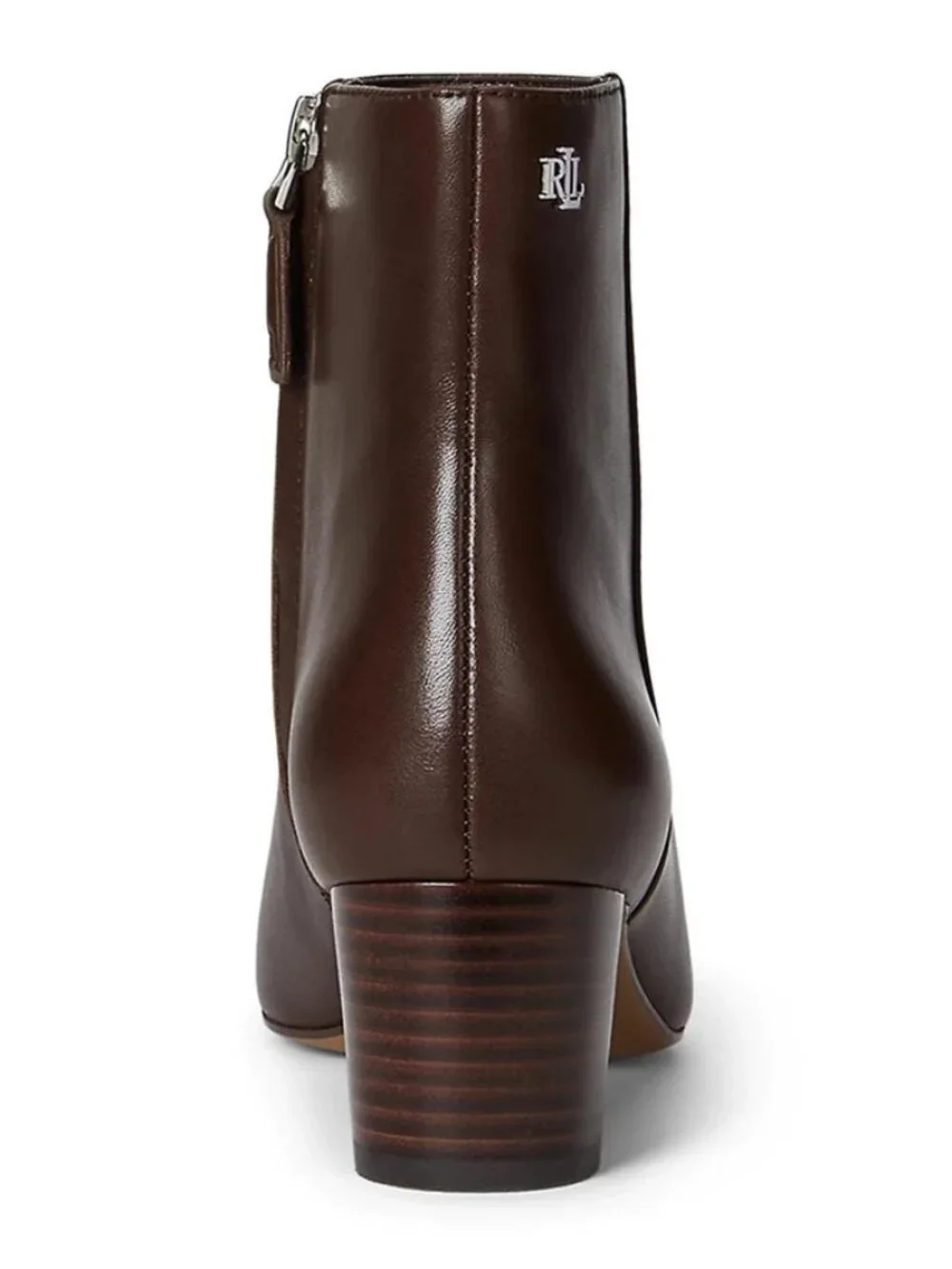 Lauren Ralph Lauren Demi Leather Block Heel Booties Brown Size 8.5 NWT